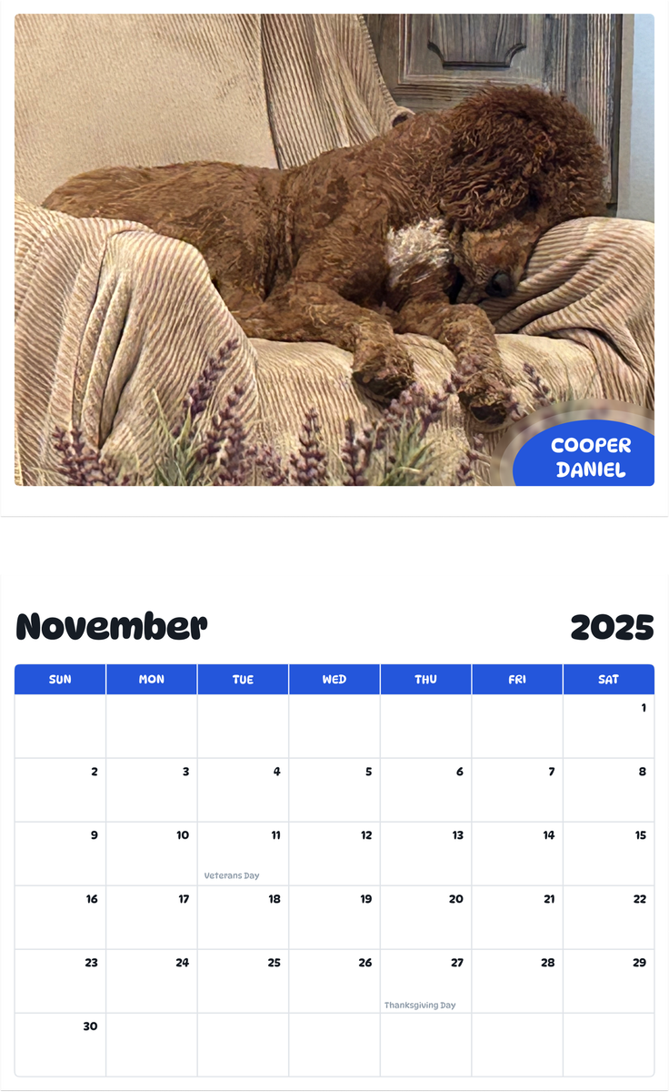 July 2025 - June 2026 Cooper Daniel - Pawidols Pet Calendar