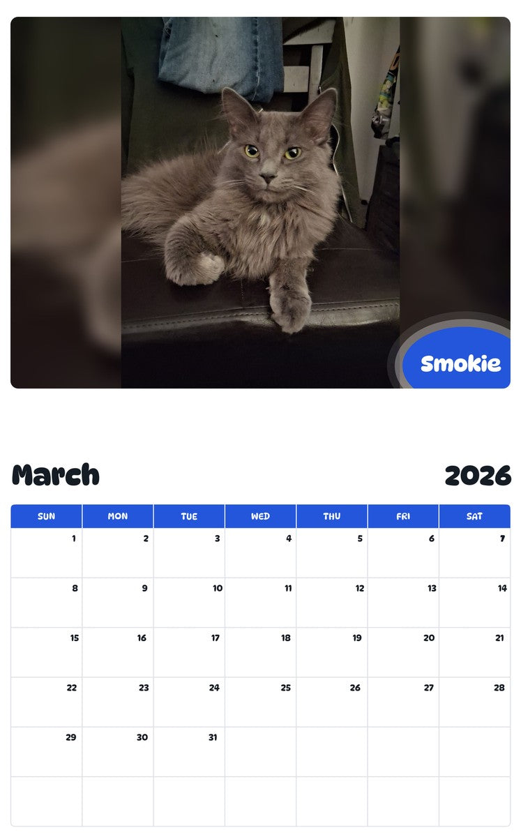 November 2025 - October 2026 Smokie - Pawidols Pet Calendar