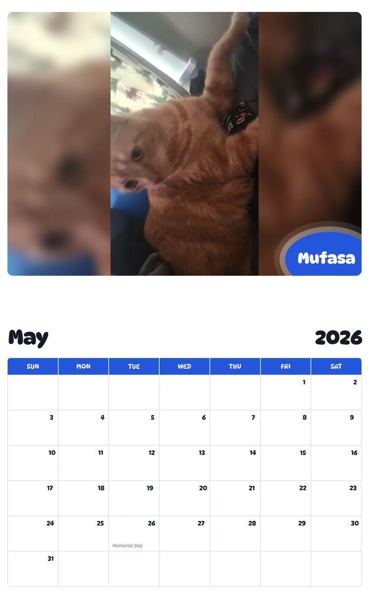 2026 - 2027 Mufasa - Pawidols Pet Calendar