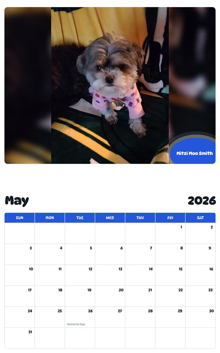 2026 - 2027 Mitzi Moo Smith - Pawidols Pet Calendar