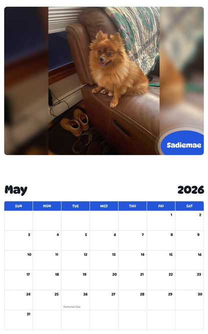 2026 - 2027 Sadiemae - Pawidols Pet Calendar