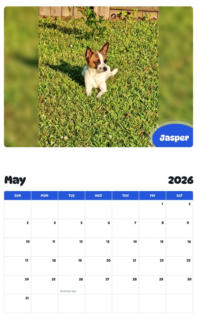2026 - 2027 Jasper - Pawidols Pet Calendar