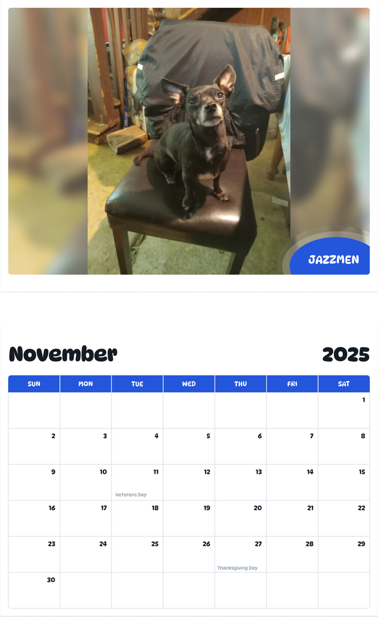 July 2025 - June 2026 Jazzmen - Pawidols Pet Calendar