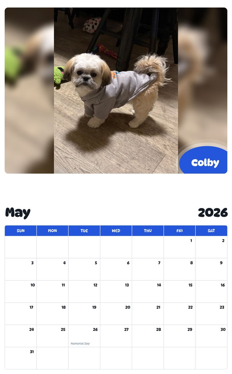 2026 - 2027 Colby - Pawidols Pet Calendar