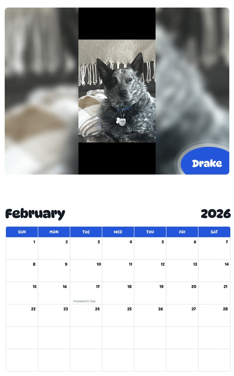October 2025 - September 2026 Drake - Pawidols Pet Calendar