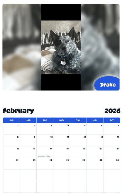 October 2025 - September 2026 Drake - Pawidols Pet Calendar