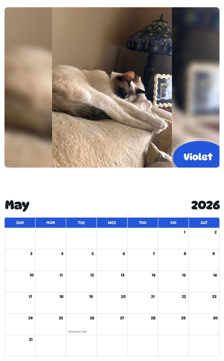 2026 - 2027 Violet - Pawidols Pet Calendar