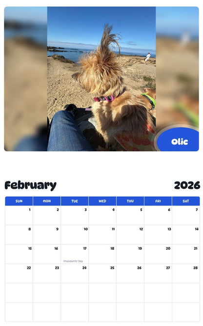 October 2025 - September 2026 Olic - Pawidols Pet Calendar