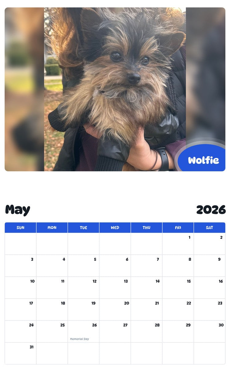 2026 - 2027 Wolfie - Pawidols Pet Calendar