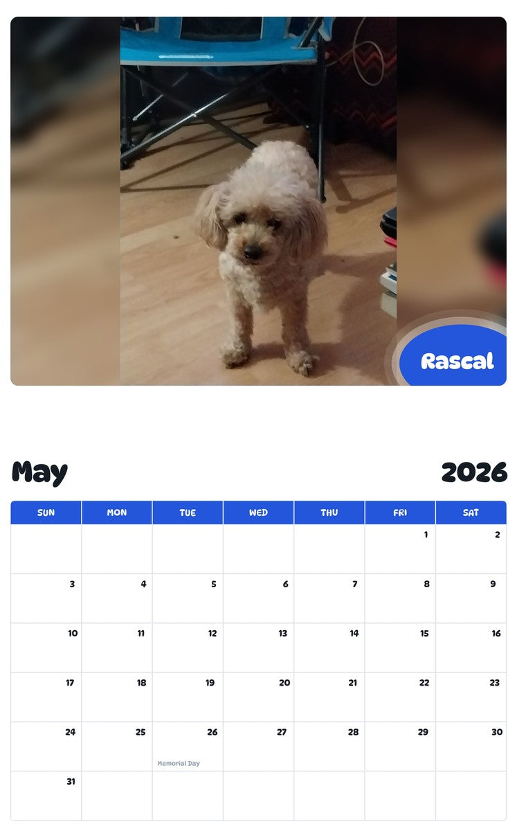 2026 - 2027 Rascal - Pawidols Pet Calendar