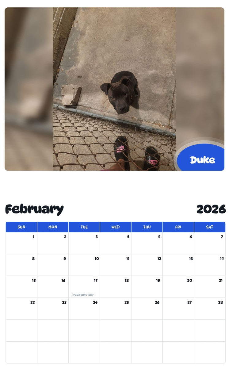 October 2025 - September 2026 Duke - Pawidols Pet Calendar