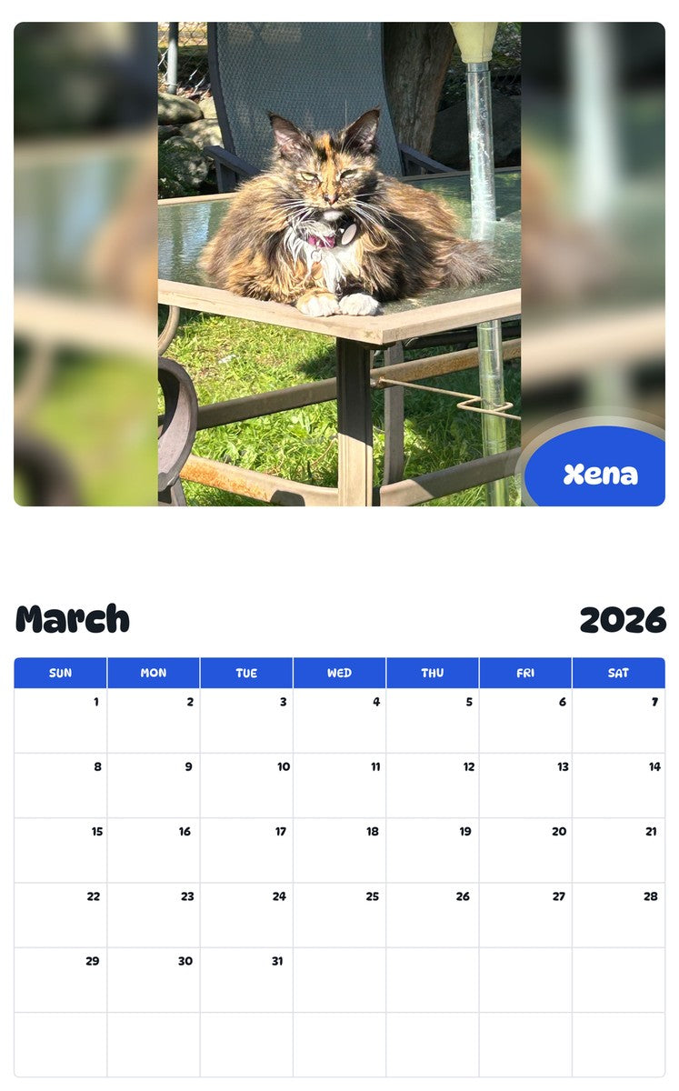 November 2025 - October 2026 Xena - Pawidols Pet Calendar