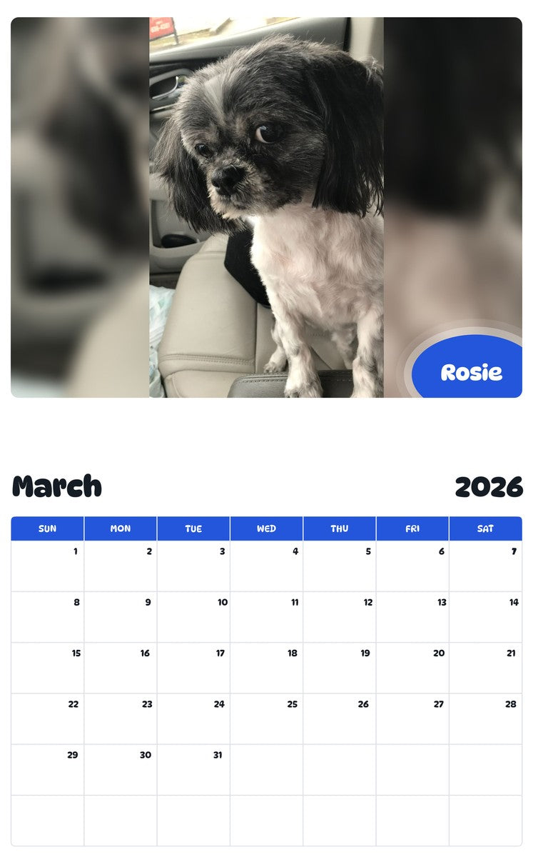November 2025 - October 2026 Rosie - Pawidols Pet Calendar