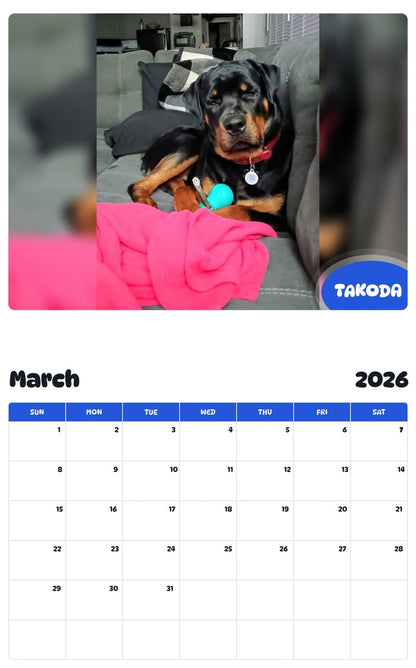 November 2025 - October 2026 TAKODA - Pawidols Pet Calendar