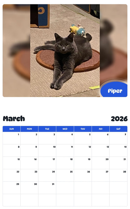 November 2025 - October 2026 Piper - Pawidols Pet Calendar