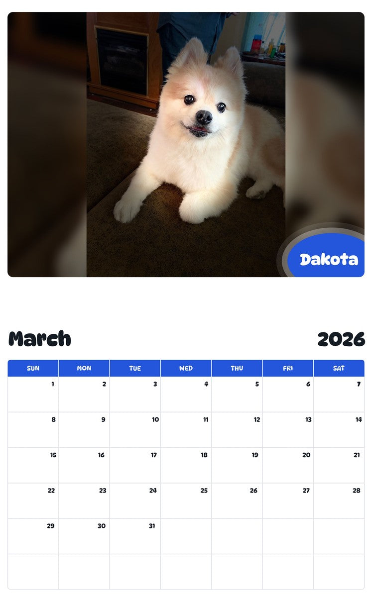 November 2025 - October 2026 Dakota - Pawidols Pet Calendar