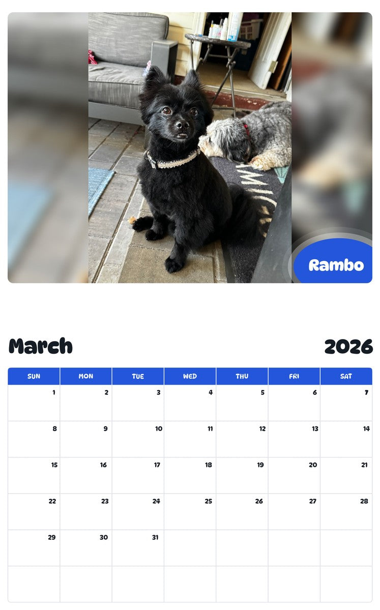 November 2025 - October 2026 Rambo - Pawidols Pet Calendar