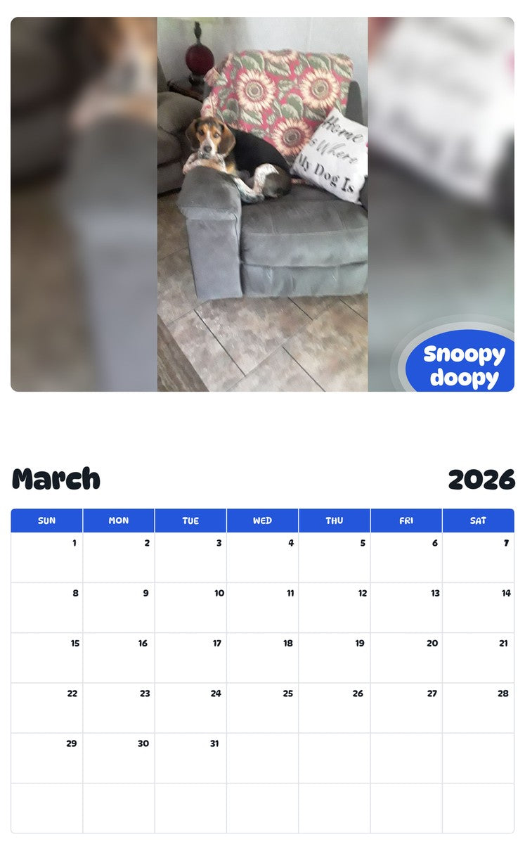 November 2025 - October 2026 Snoopy doopy - Pawidols Pet Calendar
