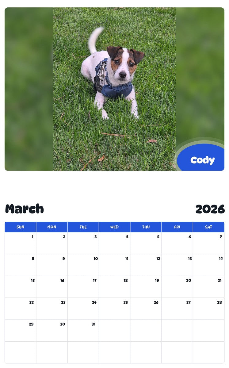 November 2025 - October 2026 Cody - Pawidols Pet Calendar