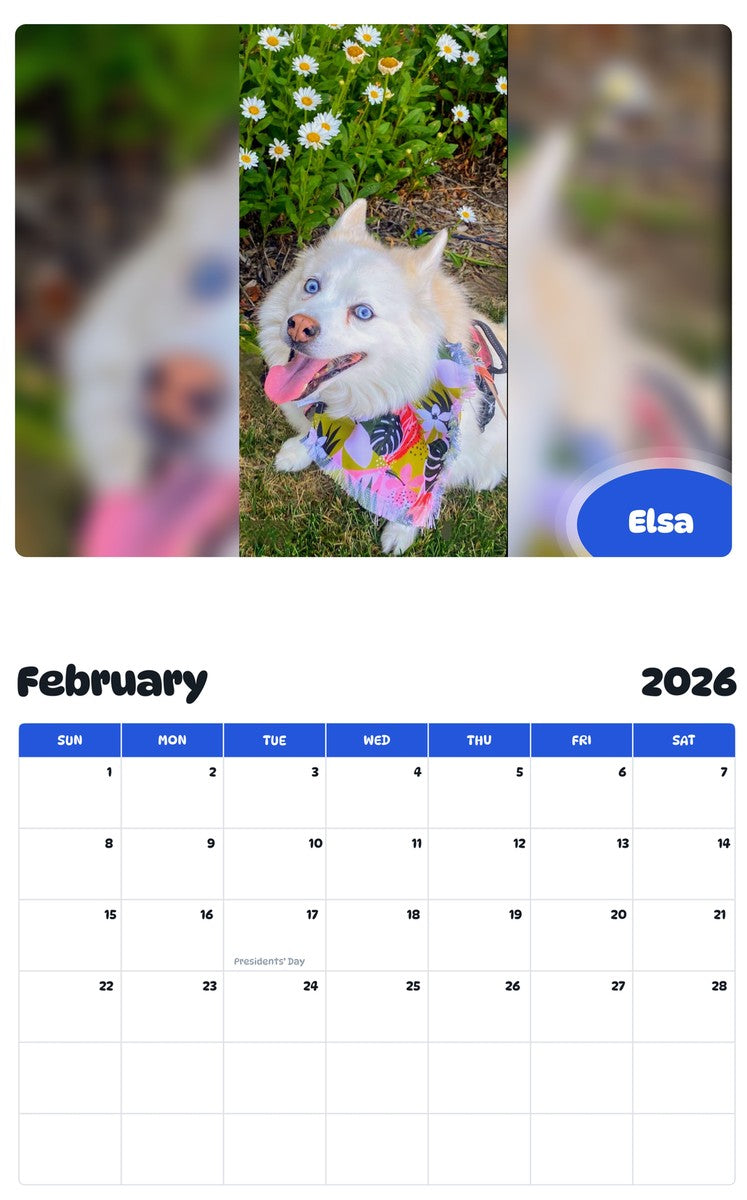 November 2025 - October 2026 Elsa - Pawidols Pet Calendar