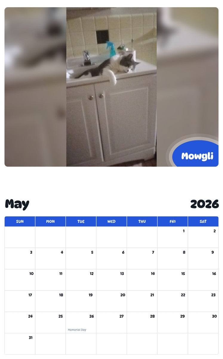 2026 - 2027 Mowgli - Pawidols Pet Calendar