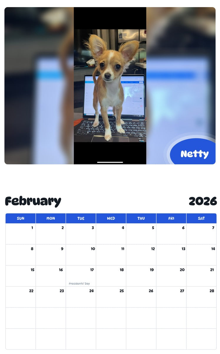 October 2025 - September 2026 Netty - Pawidols Pet Calendar