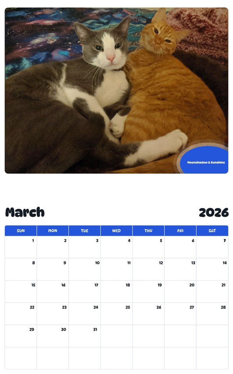 November 2025 - October 2026 Moonshadow & Sunshine - Pawidols Pet Calendar