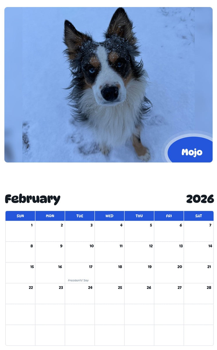 October 2025 - September 2026 Mojo - Pawidols Pet Calendar