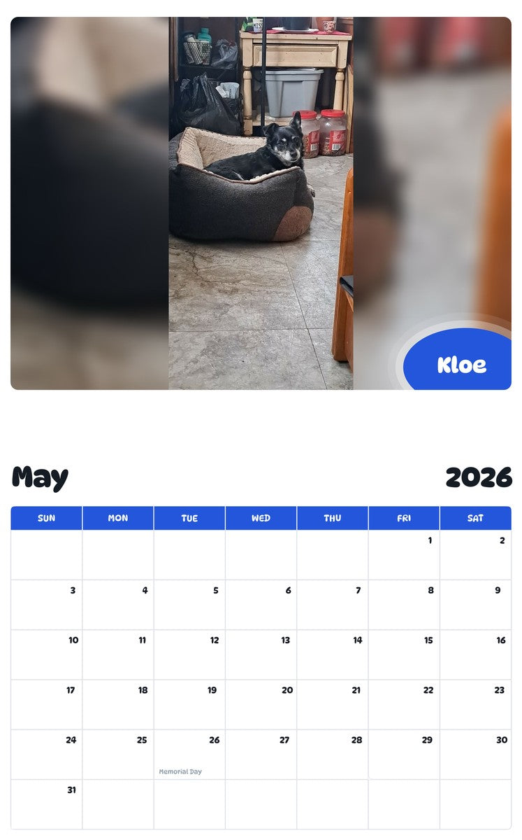 2026 - 2027 Kloe - Pawidols Pet Calendar