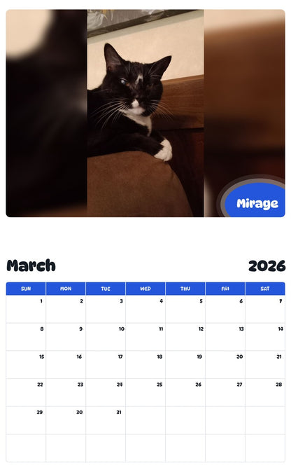 November 2025 - October 2026 Mirage - Pawidols Pet Calendar