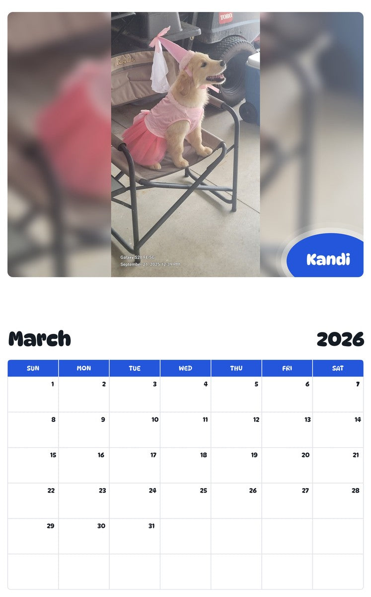November 2025 - October 2026 Kandi - Pawidols Pet Calendar