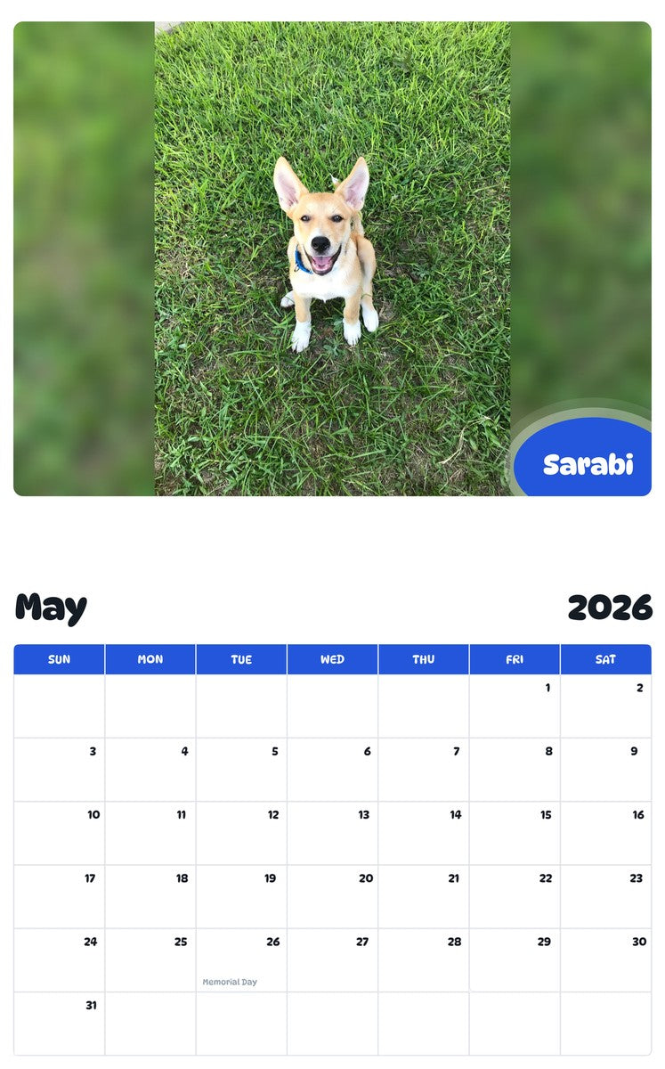 2026 - 2027 Sarabi - Pawidols Pet Calendar