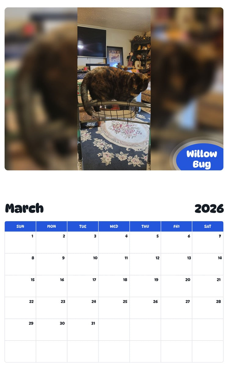 November 2025 - October 2026 Willow Bug - Pawidols Pet Calendar