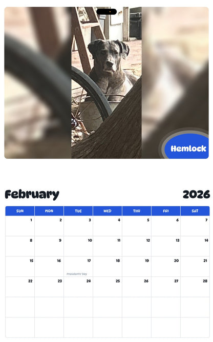 November 2025 - October 2026 Hemlock - Pawidols Pet Calendar