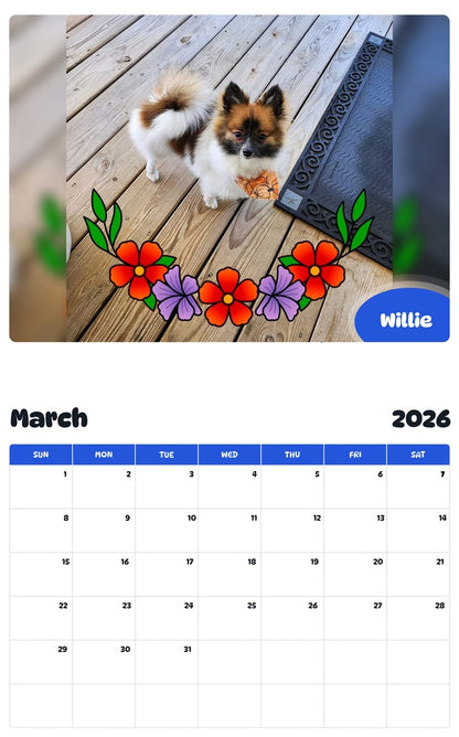 November 2025 - October 2026 Willie - Pawidols Pet Calendar
