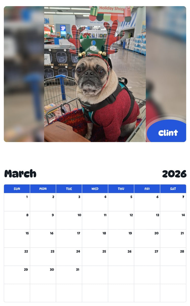 November 2025 - October 2026 Clint - Pawidols Pet Calendar