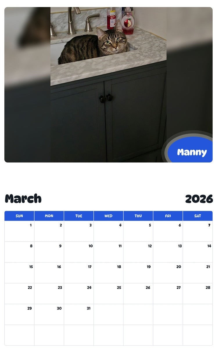 November 2025 - October 2026 Manny - Pawidols Pet Calendar