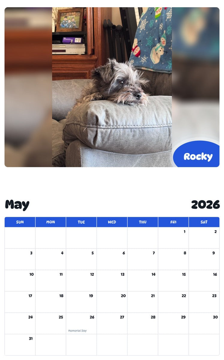 2026 - 2027 Rocky - Pawidols Pet Calendar