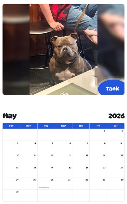 2026 - 2027 Tank - Pawidols Pet Calendar