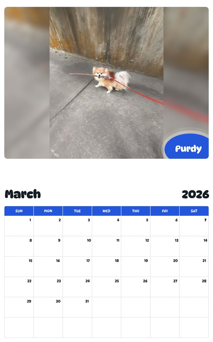 November 2025 - October 2026 Purdy - Pawidols Pet Calendar