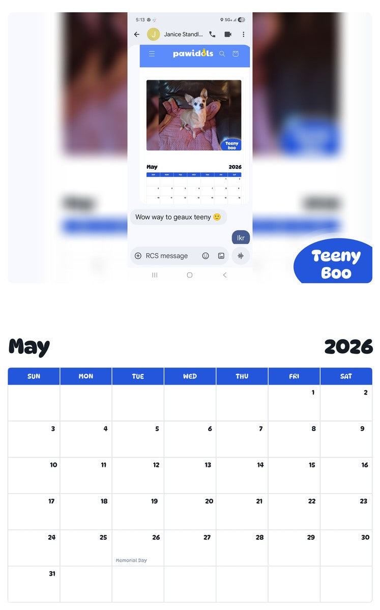 2026 - 2027 Teeny Boo - Pawidols Pet Calendar
