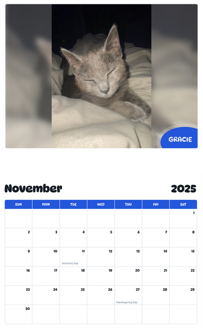 July 2025 - June 2026 Gracie - Pawidols Pet Calendar