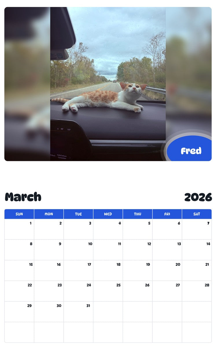 November 2025 - October 2026 Fred - Pawidols Pet Calendar