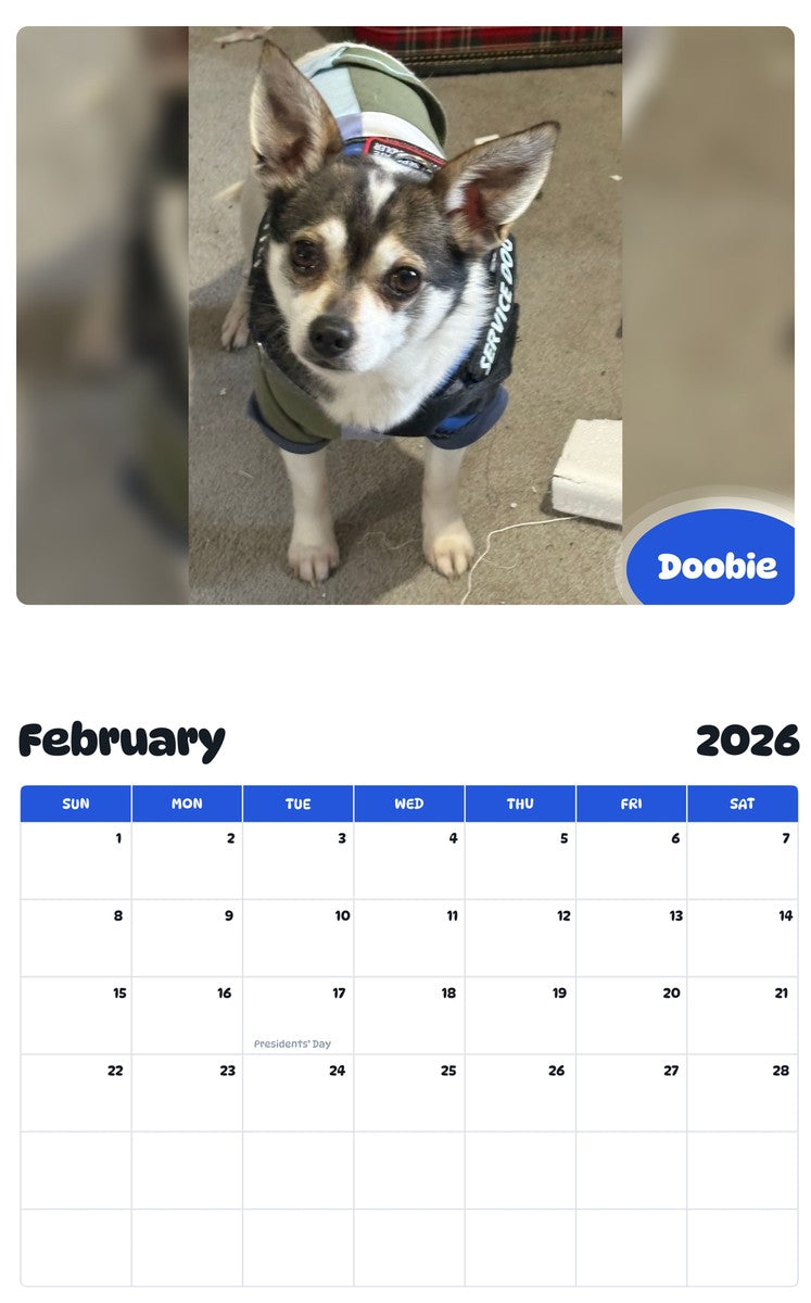 October 2025 - September 2026 Doobie - Pawidols Pet Calendar