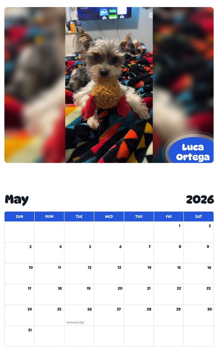 2026 - 2027 Luca Ortega - Pawidols Pet Calendar