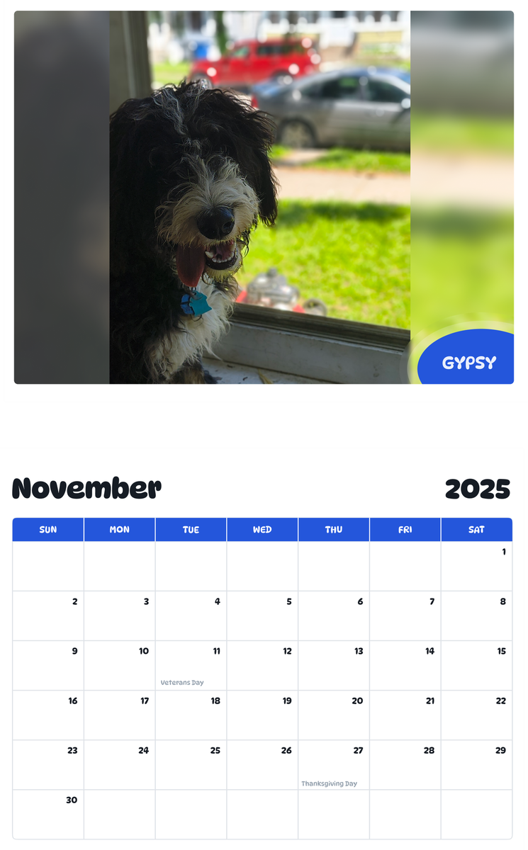 July 2025 - June 2026 Gypsy - Pawidols Pet Calendar