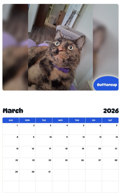 November 2025 - October 2026 Buttercup - Pawidols Pet Calendar