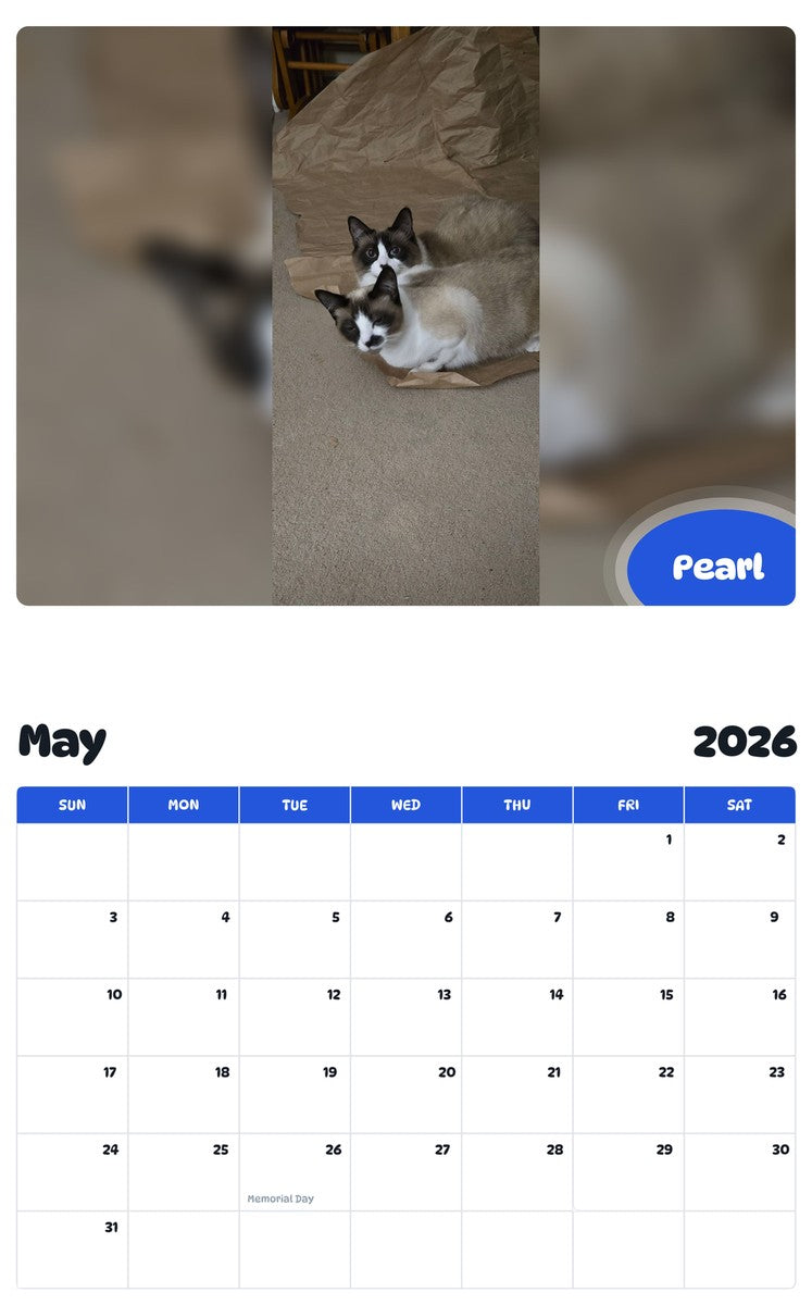 2026 - 2027 Pearl - Pawidols Pet Calendar