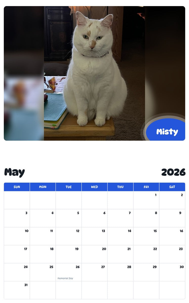 2026 - 2027 Misty - Pawidols Pet Calendar