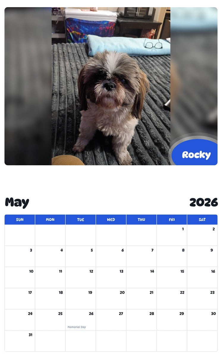 2026 - 2027 Rocky - Pawidols Pet Calendar